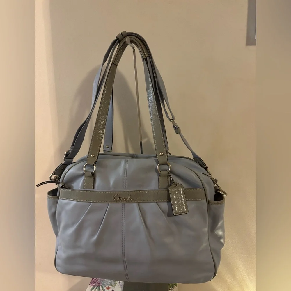 COACH ADDISON MULTI FUNCTION DIAPER BAG SATCHEL SKY BLUE LEATHER F18374 CROSSBOD